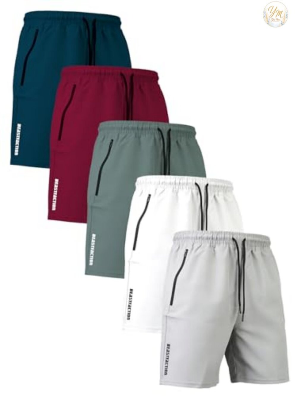 Men's 5 Pack Athletic Shorts 9 Inch with Zipper Pockets Quick Dry Running